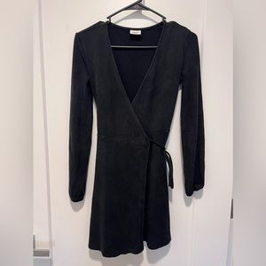 Aritzia Sunday Best Black Wrap Mini Dress Long Sleeve Size XS